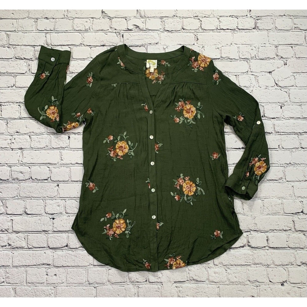 Anthropologie Fig and Flower Women's Tunic Blouse Plus 1XL Floral Embroidered